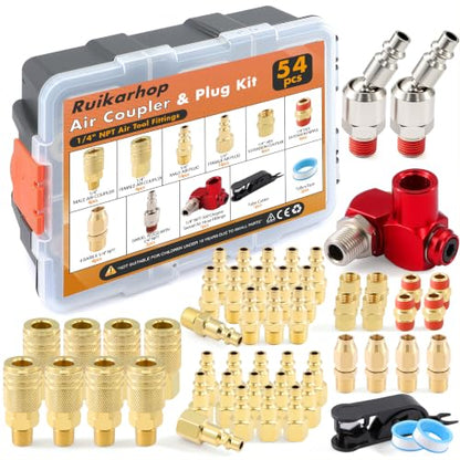 54Pcs 1/4" Quick Connect Air Hose Fittings,1/4" NPT Air Compressor Tool Fittings with Swivel Air Fittings - size: 54 Pieces