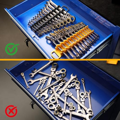 GRENPRO Wrench Organizer for Tool Box, 2 Pack Magnetic Wrench Holders with Handle, SAE & Metric Wrench Rack for Tool Box Drawer Storage - style: 2-Piece Wrench Holder with Handle