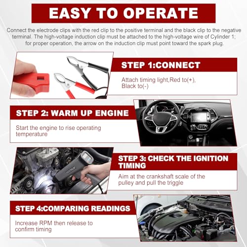 Sabary 12V Digital Timing Light with Tachometer & Advance Angle Inductive Ignition Timing Light Gun Vacuum and Fuel Pump Tester Gauge Leak Pressure Diagnostics Gauge for Car, Motorcycle, Marine