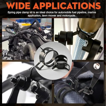 352Pcs Spring Band Hose Clamp Kit with Pliers, 15 Sizes 6-25mm Black Carbon Steel Spring Clamps for Fuel Lines Coolant Vacuum Hoses,Automotive Marine DIY - color: 352-piece