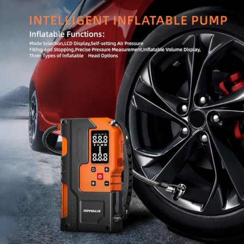 4000A Car Battery Jump Starter with Air Compressor 150PSI Portable Tire Inflator for Car 10000mAh Power Bank Emergency SOS LED Light Emergency Window Breaker Auto Shutoff 12V Battery Booster