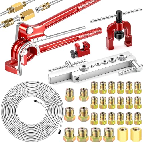 smseace 26Pack 3/16 Inch Brake line kit Include 25 FT Zinc-Plated Brake Lines with Fitting(16pcs Fittings,2pcs Union+4pcs Nut) Brake line Bender,Single Flare Tool,Cutter 3/16 Inch Brake line kit - color: Silver-A, size: 3/16inch