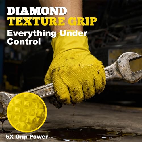 TitanFlex Heavy Duty Industrial Nitrile Gloves with Raised Diamond Texture, 8-mil, Latex Free (Green/Dark Green/Yellow) - color: 07 Yellow (50ct), size: XX-Large