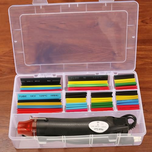 Heat Shrink Tubing Kit + Mini Heat Gun for Shrink Tubing - 328pcs 2:1 Wire Shrink Wrap Tubing + 300W Heat Shrink Gun with Storage Box - for Shrink Wraping,Wire and Cable Repair,Insulation Protector