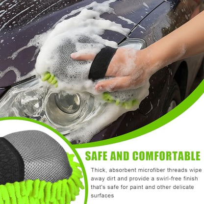 2PCS Microfiber Car Wash Mitt, Non-Scratch Chenille Microfiber Mitt, Auto Washing Sponge, Highly Absorbent Auto Washing and Detailing Glove for Cars, Trucks, SUVs, Boats
