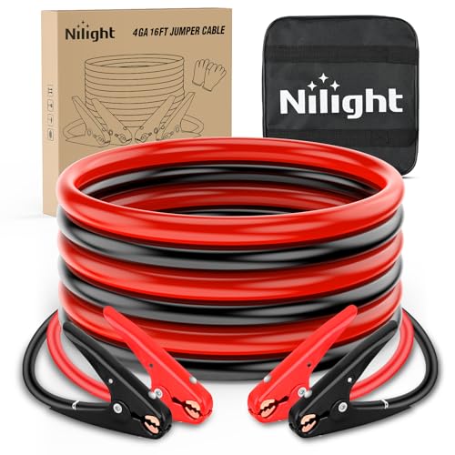 Nilight 4 Gauge 16FT 600A Car Battery Jumper Cables Kit | Heavy Duty Booster Jump Start Cable with Storage Bag for Jump Starting Dead or Weak Batteries for Pickup Truck RV Vans SUV - size: 4 Guage 16 FT