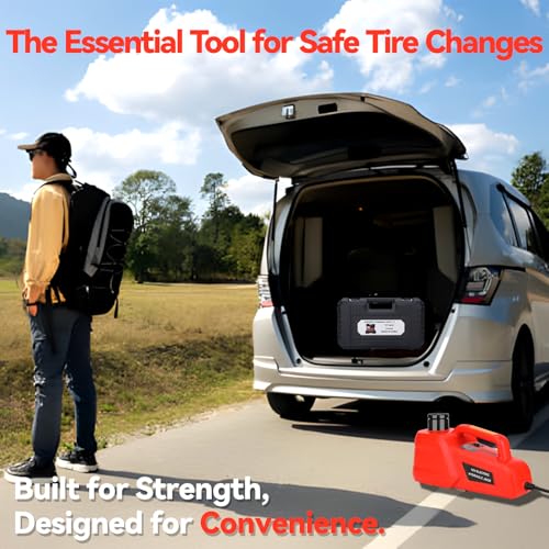Trihelper Electric Car Jack 5 Ton 12V Hydraulic Floor Jack, 9 lbs | Fits Sedan SUV MPV Truck, Fully Automatic Lift, Wired Remote Control, Portable Storage Case, Roadside Emergency Kit - color: Red Jack Only