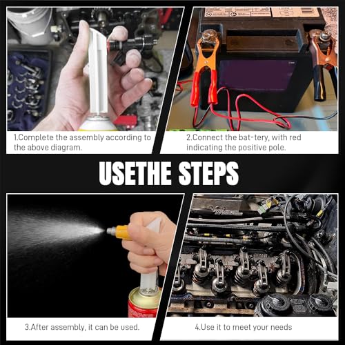 4PCS Fuel Injector Cleaner Kit, Fuel Injector Cleaner Tool, Auto Gas Injection Nozzle Adapter DlY Cleaning Assistant Tool with Test Lead, Fuel Injector Tester Cleaner Fit for 12-24V Car