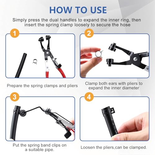 Tnisesm 370PCS 6-25mm Spring Band Hose Clamps Assortment kit with Hose Clamp Plier, Constant Tension Hose Clamps for Fuel Lines, Silicone Vacuum Hoses, Water Pipe, Low-Pressure Air Clips - size: 370Pcs-17 Sizes