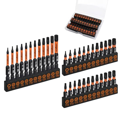 HORUSDY Torx Bit Set, 36pcs Security Torx Bit Set,Tamper Proof Star Bits (T5-T40) for Impact Driver, S2 Steel Screwdriver 1" & 2.3" Long,Torque Security Bits with Storage Box - style: 36pcs Security Torx Bit