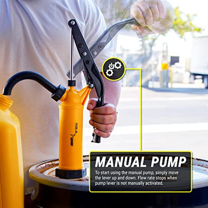 TERA PUMP TRLVPOLY01 Polypropylene 55 Gallon Lever Action Drum Pump | Flow Rate Adjustable, Various Viscosities, Telescopic Suction Tube, Fits 15 to 55 Gallon Drums - color: Yellow