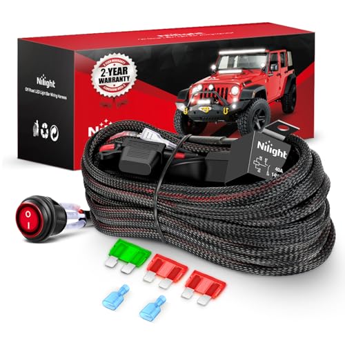 Nilight Nylon Wiring Harness Kit 12 AWG 1 Lead | 12 V On/Off Switch with Power Relay & Blade Fuse for Off Road LED Light Bar on Cars Jeep Boat Trucks - color: 12AWG-1 Lead-Nylon Wire Loom