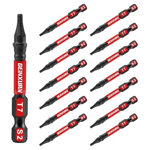 Geinxurn 15 Pieces T7 Impact Tough Magnetic Screwdriver Bit Set, 2 In. #7 Torx Head power Bit Set, S2 Alloy Steel T7 Star Bit - size: 2"-15PCS, style: T7