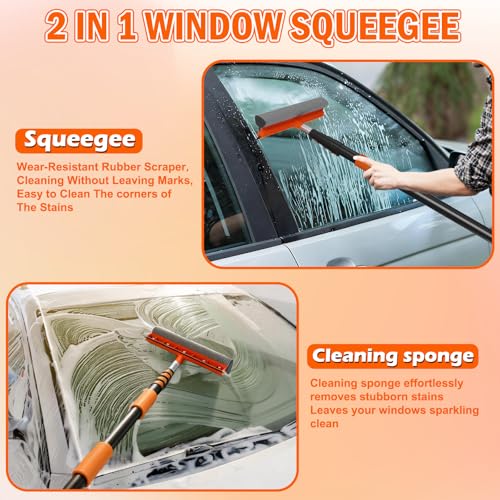 SISUPASSIE 16FT Car Wash Brush with Long Handle, Car Cleaning Brush Kit with Soft Bristle Brush, Solar Panel Cleaning Kit, Window Squeegee, Microfiber Mop, Wheel Brush, Mitt for Truck, RV, Boat