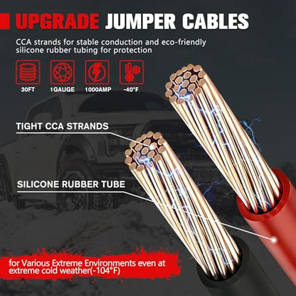 FIERYRED 1 Gauge 30 FT Quick Connect Jumper Cables, 1000A Heavy Duty Booster Cables with Travel Bag, Heavy Duty Battery Jumper Cable for Truck, Diesel Trucks, SUV and Car - size: 1 Gauge 30 FT w/Andersen Connector