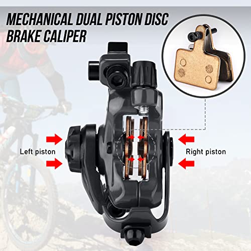 TOBWOLF 1 Pair Mechanical Disc Brake Kit, MTB Front & Rear Disc Brake Caliper with 160mm Rotor, Dual Piston Mechanical Brake Set, Bicycle Accessories for Mountain Bike, Road Bike, BMX - Black - color: Mechanical Disc Brake Set - Dual Piston （Black）