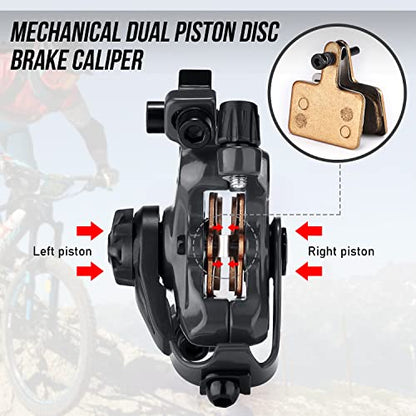 TOBWOLF 1 Pair Mechanical Disc Brake Kit, MTB Front & Rear Disc Brake Caliper with 160mm Rotor, Dual Piston Mechanical Brake Set, Bicycle Accessories for Mountain Bike, Road Bike, BMX - Black - color: Mechanical Disc Brake Set - Dual Piston （Black）