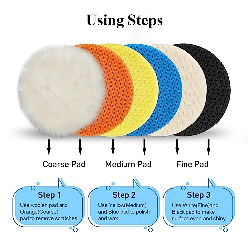 Autolock 3" Buffing Polishing Pads, 6Pcs 85mm Face for 3Inch Backing Plate | Compound Buffing Sponge and Woolen Pads, Cutting Polishing Pad Kit for Car Buffer Compounding, Polish and Wax - size: 3.5 Inch
