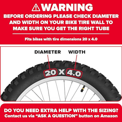 Ultraverse 20x4.0, 24x4.0, 26x4.0, 20x3.0, 26x3.0, 16x4.0/3.0, Inner Tubes | Schrader Valve, Ideal for Mountain Bikes & E-Bikes with Fat Tires, Durable & Reliable 2 Pack with Tire Levers - size: 20 inch x 4.0