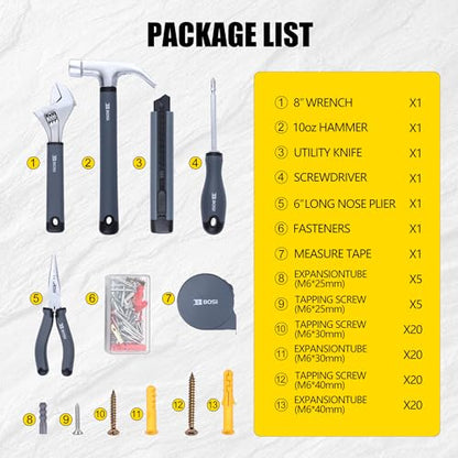 136-Piece Hand Tool Set/Home Tool Kit, DIY Set Tool Household Hand Tool with Screwdriver Wrench Hammer Tape Plier Tool Box for Everyday Home Repairs(136 Piece)