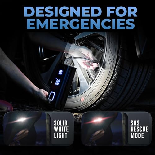 POCKET AIR PRO Tire Inflator Portable Air Compressor by Bullseye Pro for Tires, Balls, Inflatables, Auto Shut Off, Inflates in 2 Min, Cordless Rechargeable 6000 mAh,120 PSI, SoS Light for Emergencies - style: Pocket Air PRO