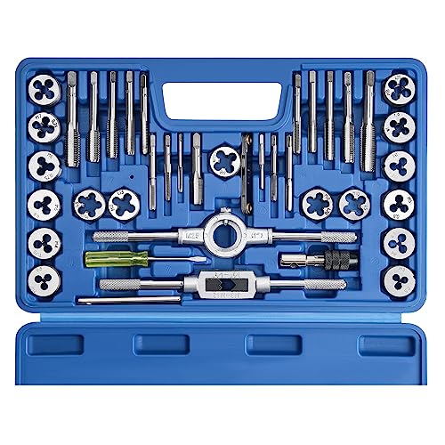 Anfrere 40pcs Metric Tap and Die Set, Metric Standard Rethreading Tool Kit, Coarse and Fine Threads for Cutting External and Internal Threads, Essential Repair Tool Kit with Thread Wrench - size: 40pcs Metric