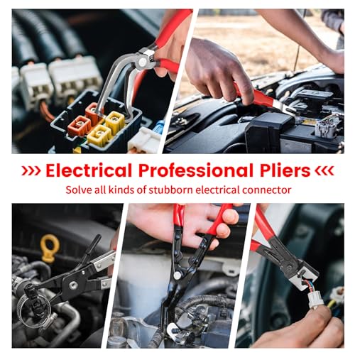 5Pcs Automotive Electrical Disconnect Pliers Kit, Connector Removal Tool, Straight Hose Clamp Plier, Single Ear Clamp Plier, 60° Angled Pliers, 2 in 1 Clip Pliers with Case - color: 5Pcs