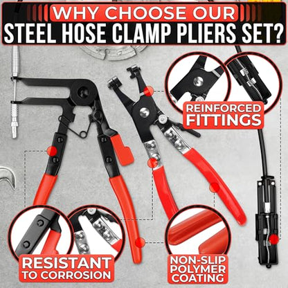 2 Pcs Radiator Hose Clamp Pliers Automotive Set – Heavy-Duty Radiator Hose Clamp Tool with Locking Mechanism – 8.2" & 8.6" Non-Slip Rubber Handles, Easy to Use | for Coolant, Fuel, Oil Hose Repairs - color: Black & Red Hose Clamp Tool