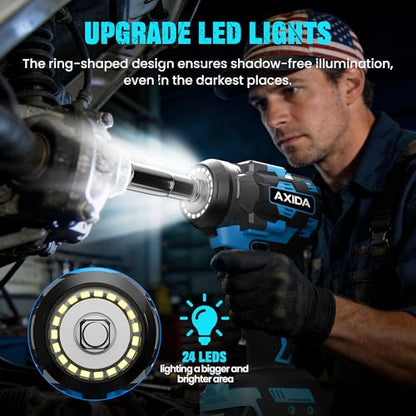 Cordless Impact Wrench, 1/2 Inch Brushless Impact Gun, 21V Impact Driver with 2x 4.0Ah Batteries, Charger & 5 Sockets, Variable Speeds for Car/Mower 650N.m (480 ft-lbs)