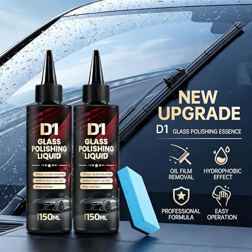 Glass Polishing Liquid with Sponges D1-2026 New No White Residue Formula | Complete Kit with Precision Applicators | Removes Hard Water Stains, Oil Film & Wiper Marks Safely (1 PCS)