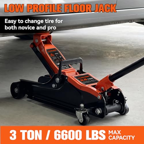 Floor Jack 2.5 Ton (5500 lbs), Low Profile Hydraulic Car Jack with Single Piston Quick Lift Pump, Heavy Duty Steel Racing Floor Jack for Sedan SUV Coupe, Lifting Range 4.53" to 14.57"