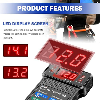 Car Battery Testers with LCD Display & LED Indicators,Battery Load Tester 12v Automotive,Universal Car Batteries Testers and Alternator Tester Cars Tools for 12v Vehicles
