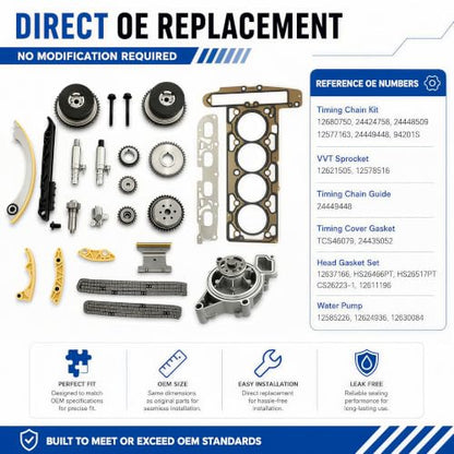 2.4L Timing Chain Kit VVT Sprocket Water Pump Fit For Chevy Buick 2010-17 | Fits GM 2.4L L4 Buick, Chevrolet & GMC models; timing chain kit with VVT sprockets, water pump and engine service parts. - size: Timing Chain Kit with Water Pump GM LAF 2.4L