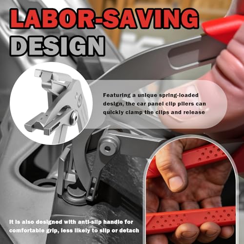 Spring-Loaded Car Clip Pliers with 8mm Rivets,Stainless Steel Panel Clip Removal Pliers for Car Door Panels,Trims,Fasteners,Rivets,Labor-Saving Cars Clips Remover Tool - color: Red with Parts