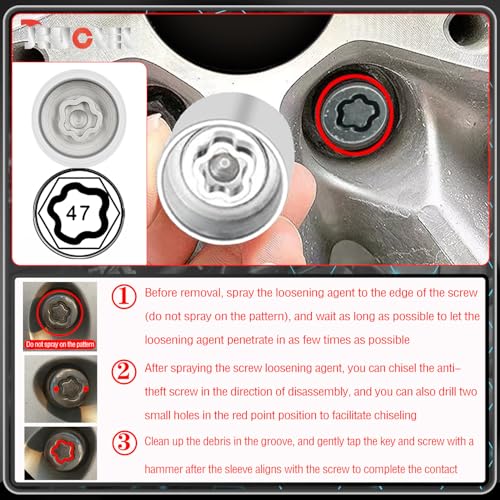 047 Wheel Locking Nut Key Socket Compatible with BMW Series, (Socket OD 29mm - ID 25mm), Wheel Anti-Theft Lug Nut Removal Tool, Anti-Theft Screw Remover - color: Socket 047