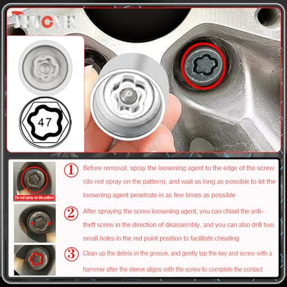 047 Wheel Locking Nut Key Socket Compatible with BMW Series, (Socket OD 29mm - ID 25mm), Wheel Anti-Theft Lug Nut Removal Tool, Anti-Theft Screw Remover - color: Socket 047