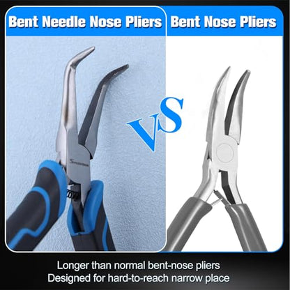 SPEEDWOX Bent Needle Nose Pliers With Serrated Jaw 45-Degree Bent Pliers Tweezer Long Nose Plier With Teeth Jewelry Making For Bending Gripping Needle Remover Fishing Plier - style: Bent Needle Nose Pliers