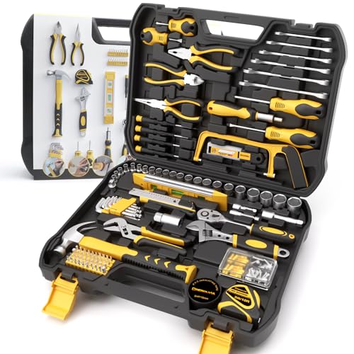 199 Piece Tool Kit for Home,General Household/Auto Repair Tool Set,Basic Hand Tool Kit with Socket Wrench,Tool Box Case for Men,Perfect for Diyer Handyman Homeowner - color: Black and Yellow