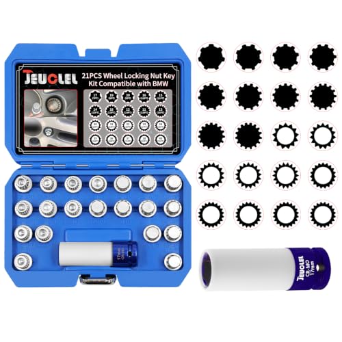 21PCS Wheel Locking Nut Key Kit Compatible with BMW, Nut Removal | Wheel Lock Nut Socket Adapter Set, Anti-Theft Lug Removal Tool, Anti-Theft Screw Remover, Repair Tool, Tyre Fitting, garage - size: - Complete Set (21 Pcs)