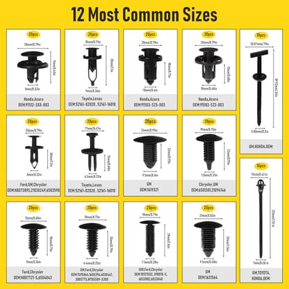 260PCS Car Bumper Retainer Clips Kit - Auto Plastic Rivets & Push Fasteners Set, Most Popular Sizes for Door Trim, Panel, Fender - Compatible with GM, Ford, Toyota, Honda, Chrysler - size: 260pcs+5tool