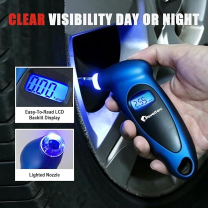 Digital Tire Pressure Gauge,Accurate Cars Air Gauge 150 PSI,Blue | 0-150PSI Calibrated,Accurate in 0.1 Increments,4 Measurement Units,Backlight LCD&Nozzle Light,for Everyday Vehicles - color: Blue(1PK), size: 1 Pack
