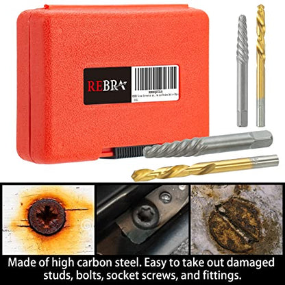 Screw Extractor Set, 37# Cr-Mo & 6542 HSS Steel Cobalt Left-Hand Drill Bit, Easy Out Broken Bolt Remover Reverse, Ez Out Stripped, Rounded-Off, Damaged Bolts, Screws&Studs Removal Tool (10-Pieces)