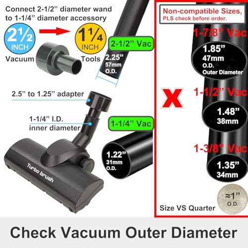 Turbo Brush Head Shop Vac Accessory 1.25" with 2.5" Hose Adapter, 1-1/4" 2-1/2" Shopvac Attachment for Wet Dry Vacuums, Ideal for Pet Hair Removal on Carpets Area Rugs Hardfloors - style: Turbo Brush