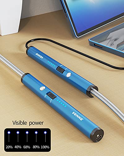 VEHHE Rechargable Lighter, Electric USB with LED Battery Display Safety Switch Longer Flexible Neck Arc Candle Lighter for Camping Cooking BBQs - color: Blue