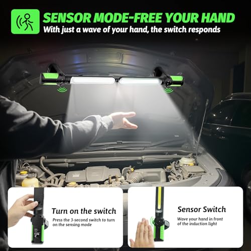 Rechargeable Mechanic Light, 2-in-1 Magnetic Light Bar with Motion Sensor, 2400LM Underhood Work Lights for Mechanics, for Automotive Repair, Inspection, Garage, Emergency