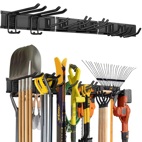 48-Inch Garage Storage Tool Organizer with 8 Hooks - Heavy Duty Metal Rack for Garage Organization, Garden Tool Organizer - Wall Mounted Tool Hanger for Shovels, Ladders, Lawn Tools - size: 48" 3 Panels & 8 Hooks