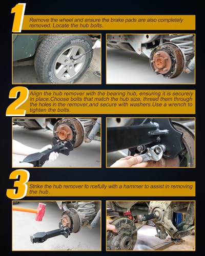 Wheel Bearing Hub Removal Tools Kit Compatible with All Axle Bolt Hubs 5, 6, 8 Lug Hubs Buster Puller - Black - color: Black