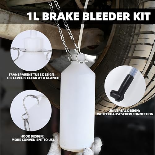 3L Brake Bleeder Kit,Brake Bleeder Vacuum Pump Kit,Brake Fluid Bleeder Kit with 1L Brake Bleeder Bottle and 4 Master Cylinder Adapters,Brake Bleeding Kit Suitable for Most Vehicles (White)
