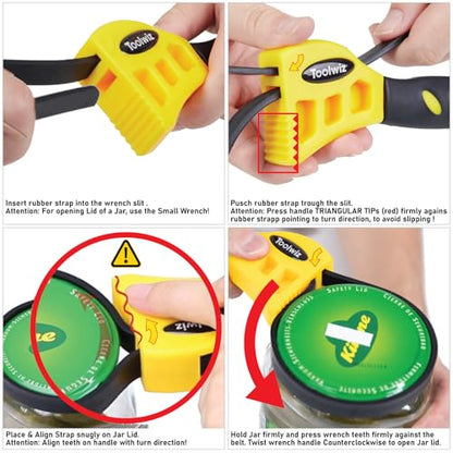 Toolwiz Rubber Strap Wrench Set for Pipes Below 6" (150mm) & 4" (100mm) – Reinforced Adjustable Wrench for Plumbing, Jar Opening, and Light DIY Tasks - color: Yellow