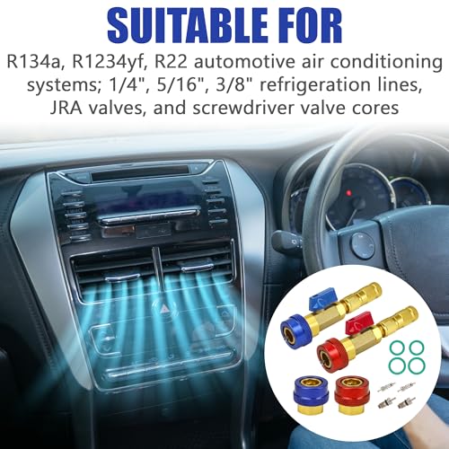 R134a R1234YF R22 AC Valve Core Removal Installer Tool Kit for Automotive and Home Refrigerant Air Conditioning Systems, Adjustable High & Low Pressure fit for Standard JRA & Schrader Valves with Case
